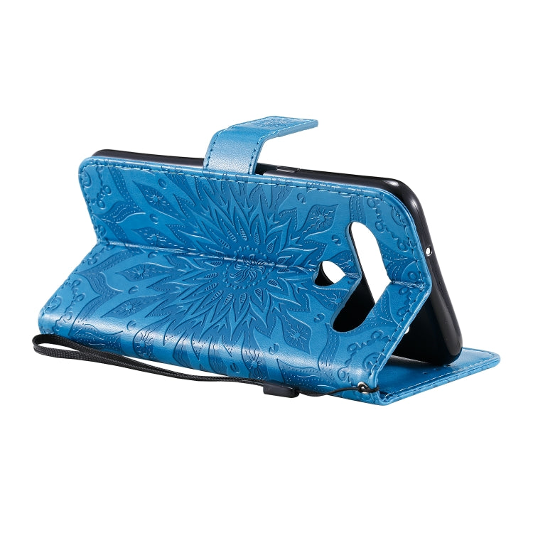 For LG K61 Pressed Printing Sunflower Pattern Horizontal Flip PU Leather Case Holder & Card Slots & Wallet & Lanyard