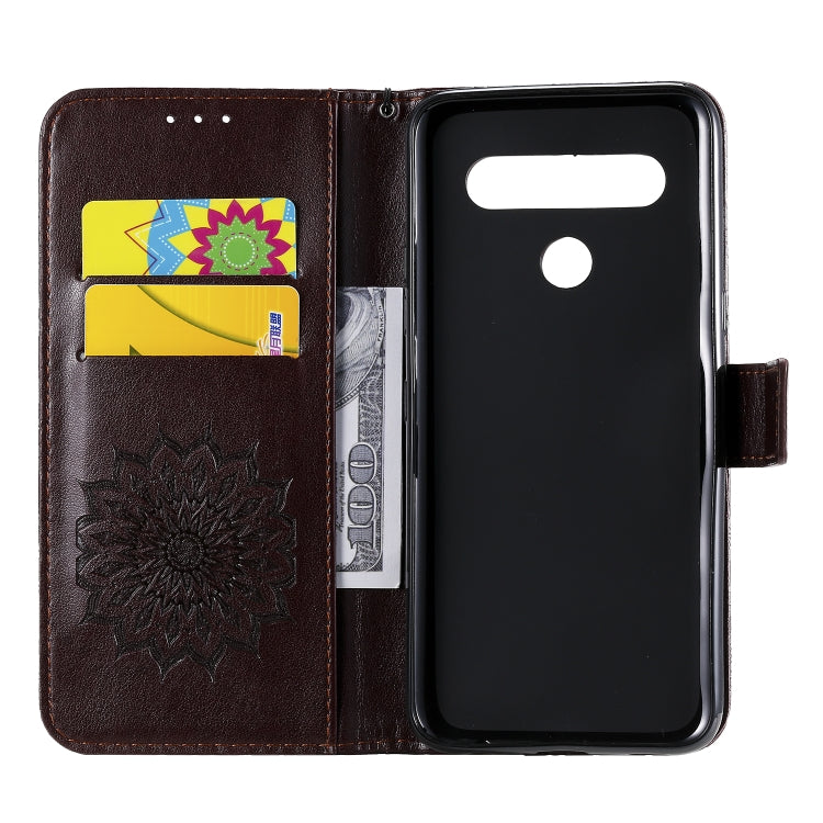 For LG K61 Pressed Printing Sunflower Pattern Horizontal Flip PU Leather Case Holder & Card Slots & Wallet & Lanyard