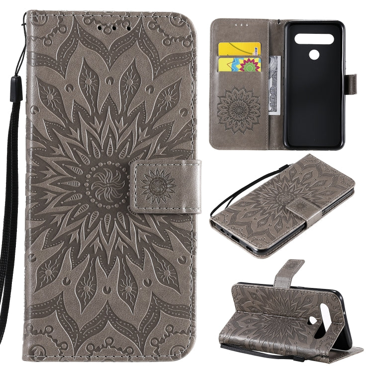 For LG K61 Pressed Printing Sunflower Pattern Horizontal Flip PU Leather Case Holder & Card Slots & Wallet & Lanyard