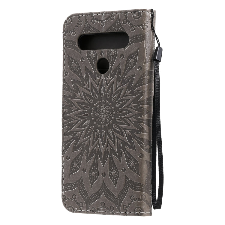 For LG K61 Pressed Printing Sunflower Pattern Horizontal Flip PU Leather Case Holder & Card Slots & Wallet & Lanyard