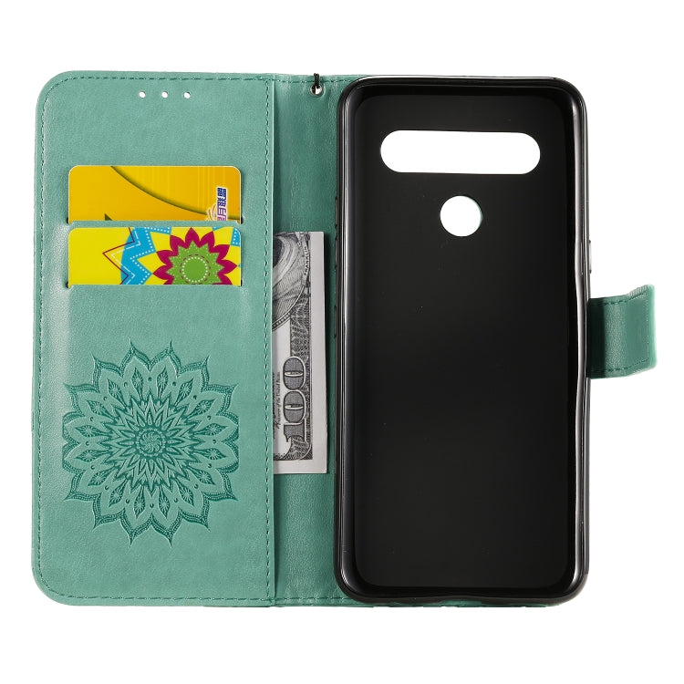 For LG K61 Pressed Printing Sunflower Pattern Horizontal Flip PU Leather Case Holder & Card Slots & Wallet & Lanyard