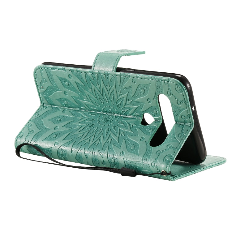 For LG K61 Pressed Printing Sunflower Pattern Horizontal Flip PU Leather Case Holder & Card Slots & Wallet & Lanyard