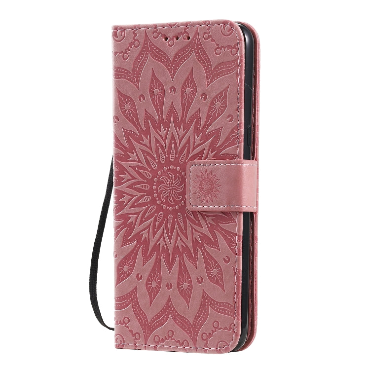 For LG K61 Pressed Printing Sunflower Pattern Horizontal Flip PU Leather Case Holder & Card Slots & Wallet & Lanyard