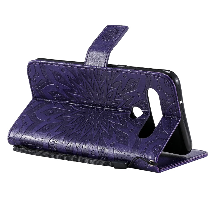 For LG K61 Pressed Printing Sunflower Pattern Horizontal Flip PU Leather Case Holder & Card Slots & Wallet & Lanyard