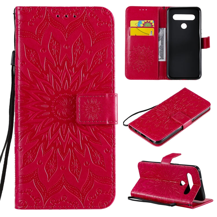 For LG K61 Pressed Printing Sunflower Pattern Horizontal Flip PU Leather Case Holder & Card Slots & Wallet & Lanyard