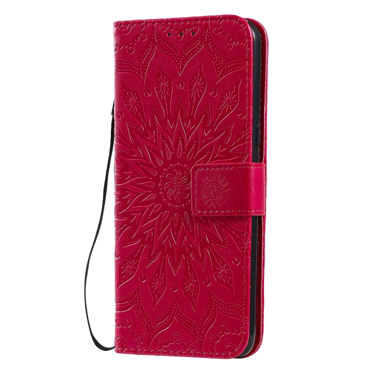 For LG K61 Pressed Printing Sunflower Pattern Horizontal Flip PU Leather Case Holder & Card Slots & Wallet & Lanyard