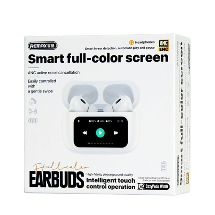 REMAX CozyBuds W30N LED Dual Noise Reduction Bluetooth 5.4 Earphones - White