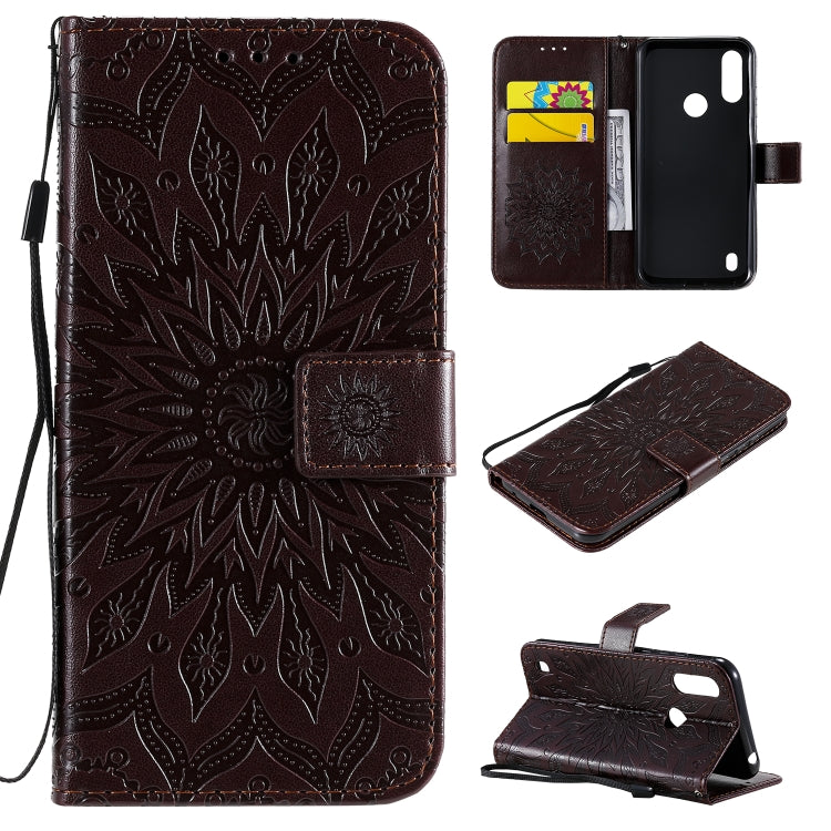 For Motorola Moto E6s (2020) Pressed Printing Sunflower Pattern Horizontal Flip PU Leather Case Holder & Card Slots & Wallet & Lanyard
