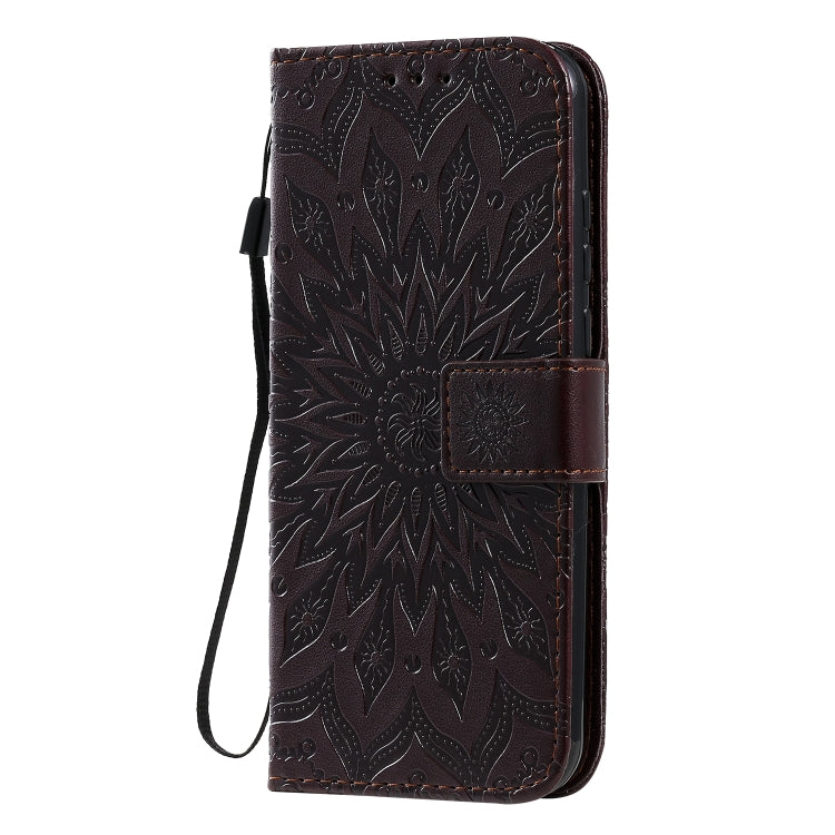 For Motorola Moto E6s (2020) Pressed Printing Sunflower Pattern Horizontal Flip PU Leather Case Holder & Card Slots & Wallet & Lanyard