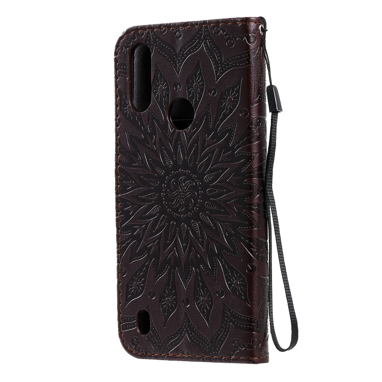 For Motorola Moto E6s (2020) Pressed Printing Sunflower Pattern Horizontal Flip PU Leather Case Holder & Card Slots & Wallet & Lanyard