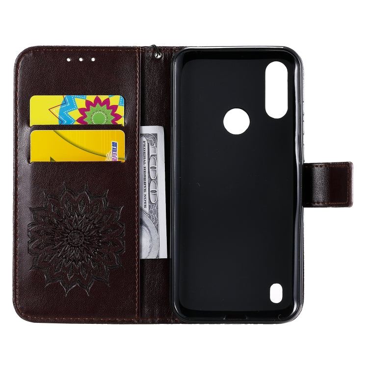 For Motorola Moto E6s (2020) Pressed Printing Sunflower Pattern Horizontal Flip PU Leather Case Holder & Card Slots & Wallet & Lanyard