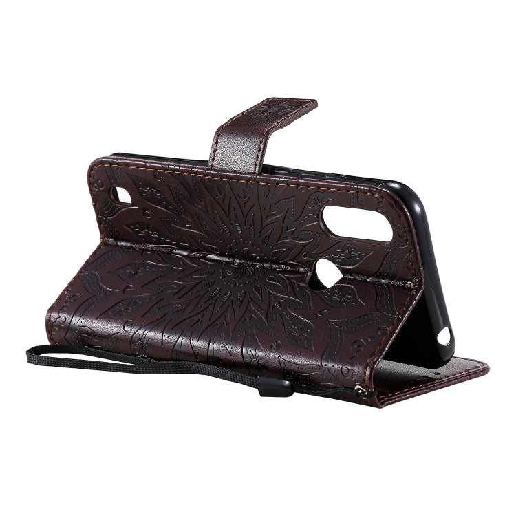 For Motorola Moto E6s (2020) Pressed Printing Sunflower Pattern Horizontal Flip PU Leather Case Holder & Card Slots & Wallet & Lanyard