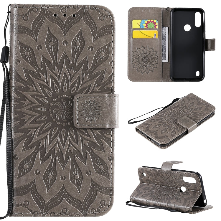 For Motorola Moto E6s (2020) Pressed Printing Sunflower Pattern Horizontal Flip PU Leather Case Holder & Card Slots & Wallet & Lanyard