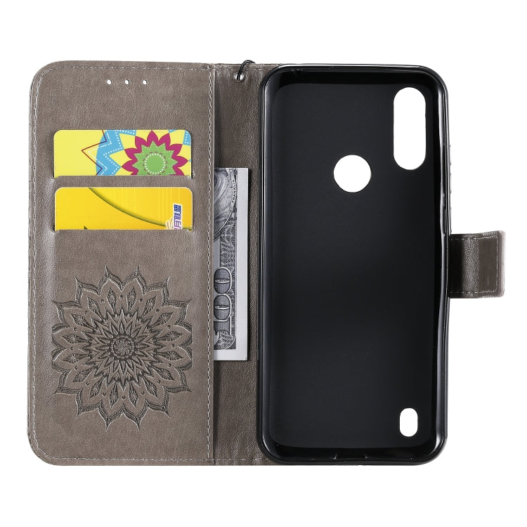 For Motorola Moto E6s (2020) Pressed Printing Sunflower Pattern Horizontal Flip PU Leather Case Holder & Card Slots & Wallet & Lanyard