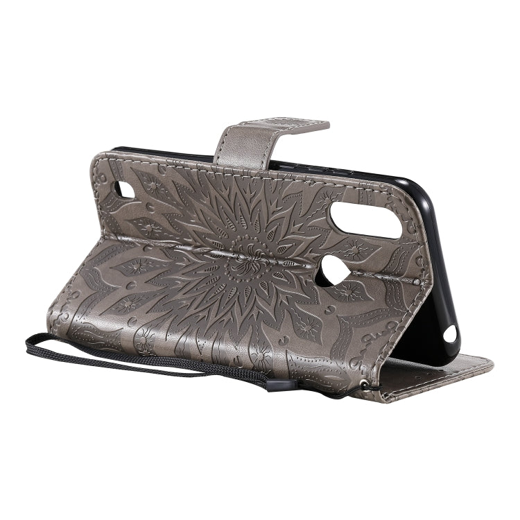 For Motorola Moto E6s (2020) Pressed Printing Sunflower Pattern Horizontal Flip PU Leather Case Holder & Card Slots & Wallet & Lanyard