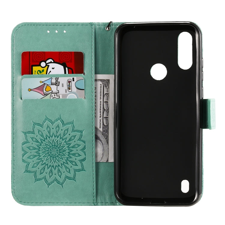 For Motorola Moto E6s (2020) Pressed Printing Sunflower Pattern Horizontal Flip PU Leather Case Holder & Card Slots & Wallet & Lanyard
