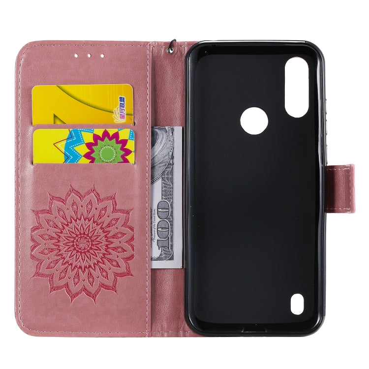 For Motorola Moto E6s (2020) Pressed Printing Sunflower Pattern Horizontal Flip PU Leather Case Holder & Card Slots & Wallet & Lanyard