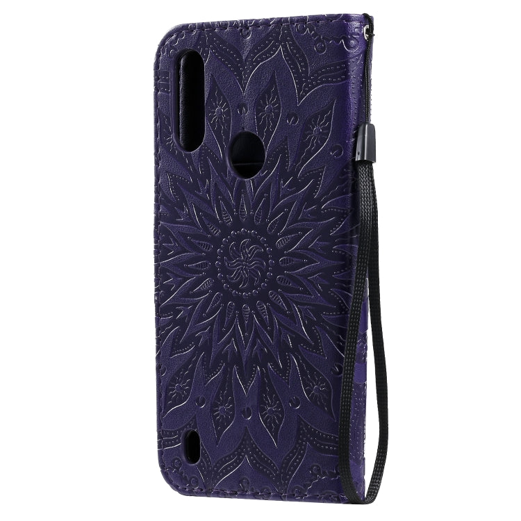 For Motorola Moto E6s (2020) Pressed Printing Sunflower Pattern Horizontal Flip PU Leather Case Holder & Card Slots & Wallet & Lanyard