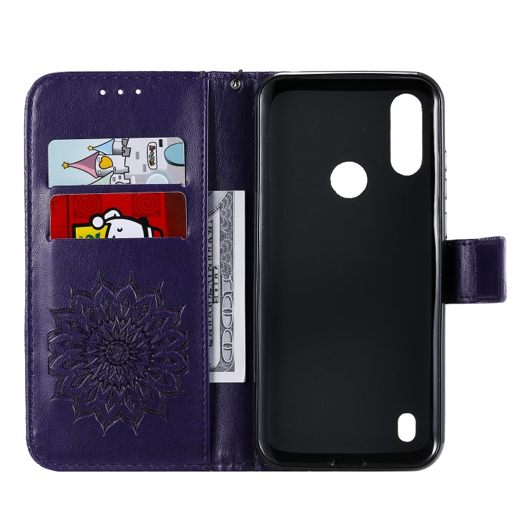 For Motorola Moto E6s (2020) Pressed Printing Sunflower Pattern Horizontal Flip PU Leather Case Holder & Card Slots & Wallet & Lanyard