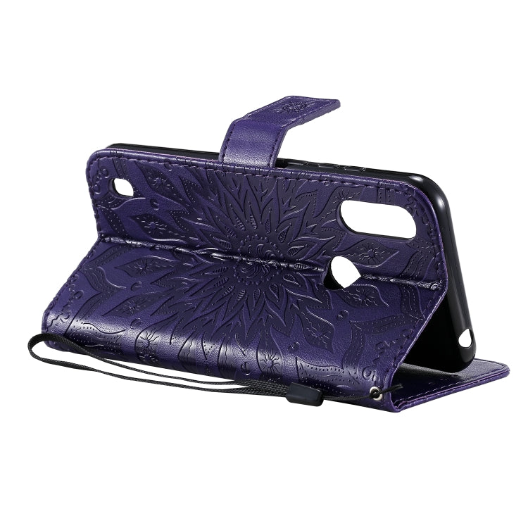 For Motorola Moto E6s (2020) Pressed Printing Sunflower Pattern Horizontal Flip PU Leather Case Holder & Card Slots & Wallet & Lanyard