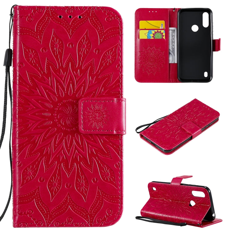 For Motorola Moto E6s (2020) Pressed Printing Sunflower Pattern Horizontal Flip PU Leather Case Holder & Card Slots & Wallet & Lanyard