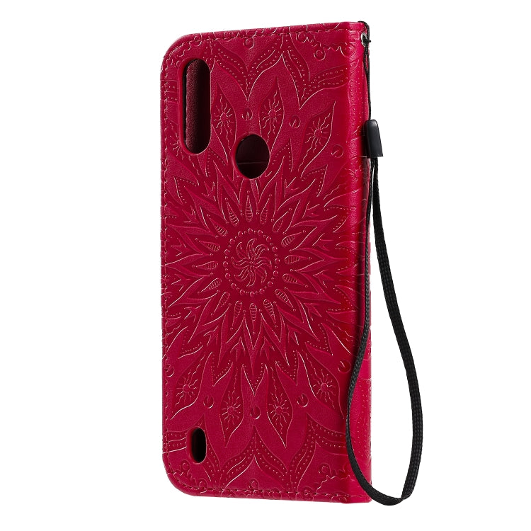 For Motorola Moto E6s (2020) Pressed Printing Sunflower Pattern Horizontal Flip PU Leather Case Holder & Card Slots & Wallet & Lanyard