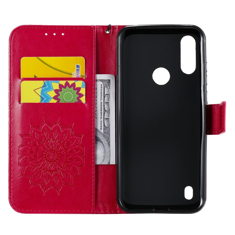 For Motorola Moto E6s (2020) Pressed Printing Sunflower Pattern Horizontal Flip PU Leather Case Holder & Card Slots & Wallet & Lanyard
