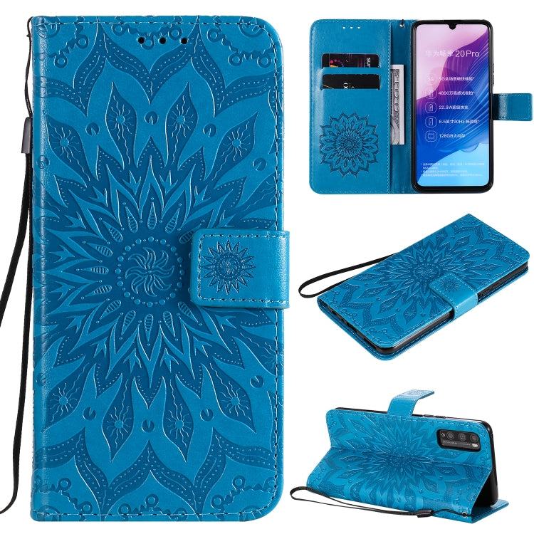 For Huawei Enjoy Z Pressed Printing Sunflower Pattern Horizontal Flip PU Leather Case Holder & Card Slots & Wallet & Lanyard