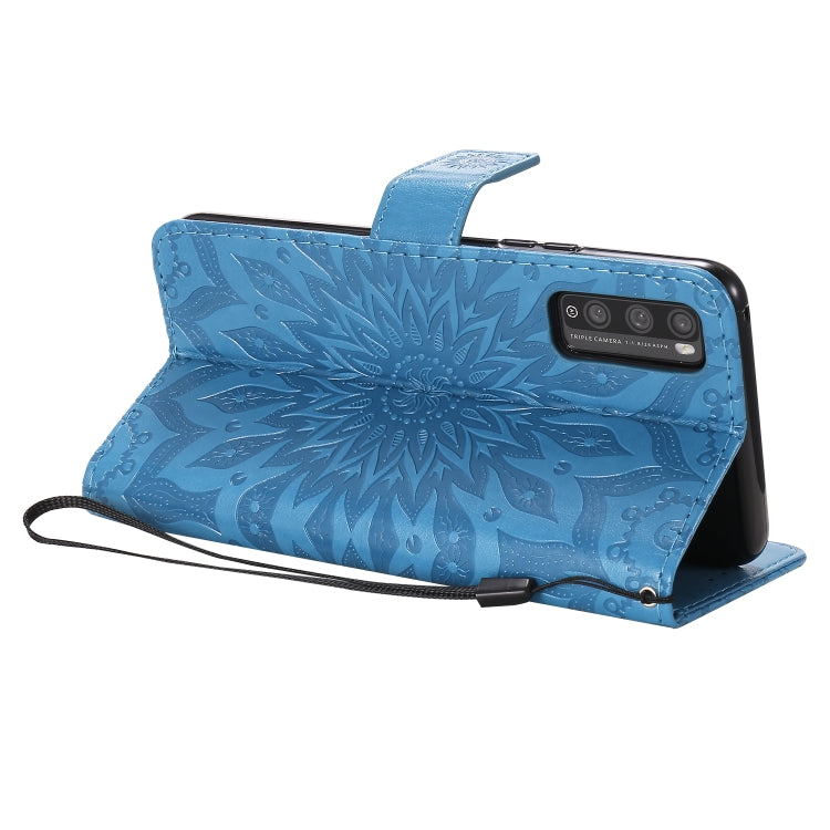 For Huawei Enjoy Z Pressed Printing Sunflower Pattern Horizontal Flip PU Leather Case Holder & Card Slots & Wallet & Lanyard