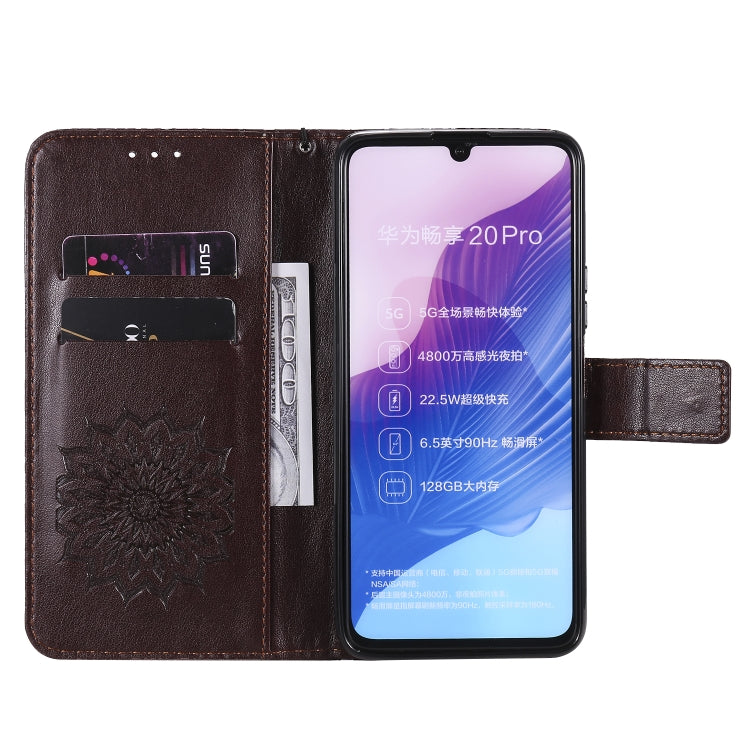 For Huawei Enjoy Z Pressed Printing Sunflower Pattern Horizontal Flip PU Leather Case Holder & Card Slots & Wallet & Lanyard