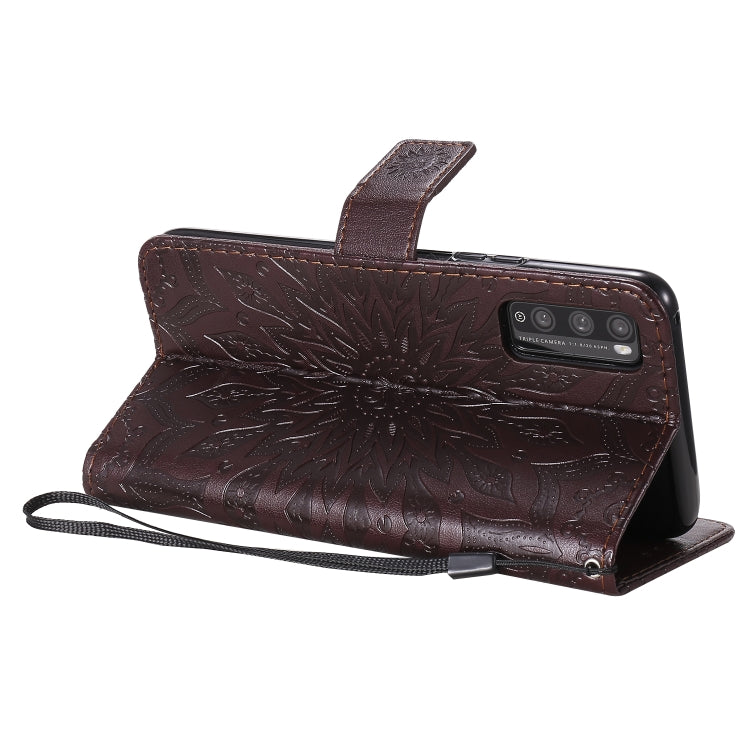 For Huawei Enjoy Z Pressed Printing Sunflower Pattern Horizontal Flip PU Leather Case Holder & Card Slots & Wallet & Lanyard