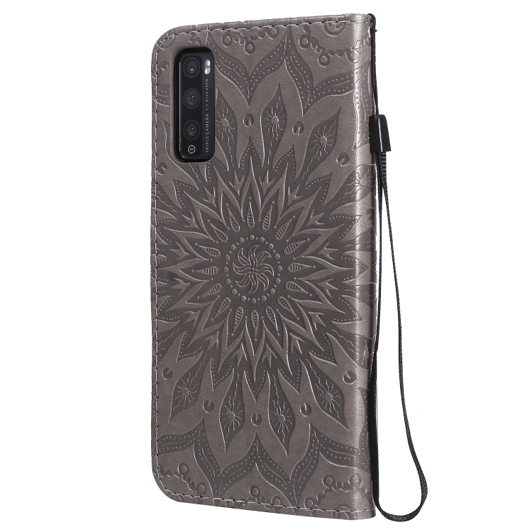 For Huawei Enjoy Z Pressed Printing Sunflower Pattern Horizontal Flip PU Leather Case Holder & Card Slots & Wallet & Lanyard