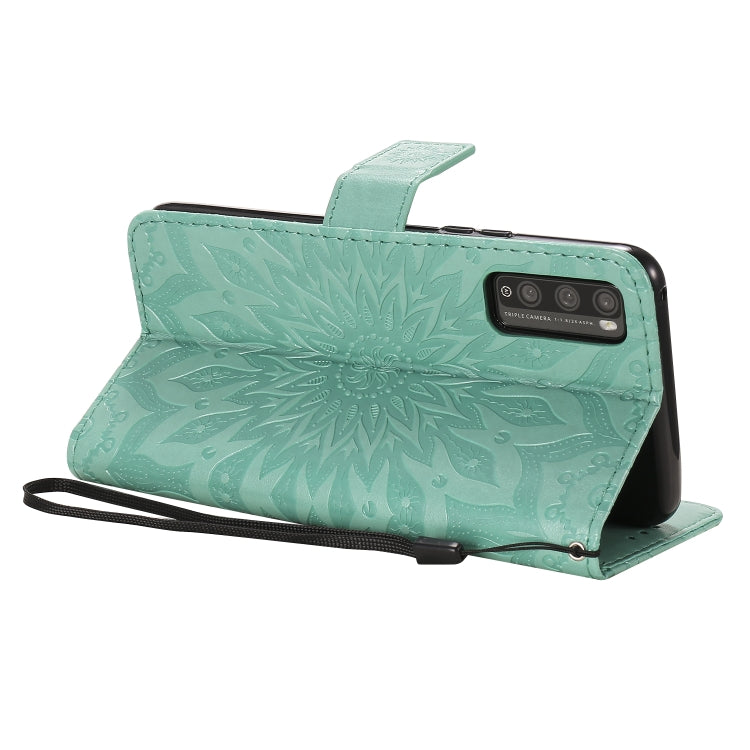 For Huawei Enjoy Z Pressed Printing Sunflower Pattern Horizontal Flip PU Leather Case Holder & Card Slots & Wallet & Lanyard