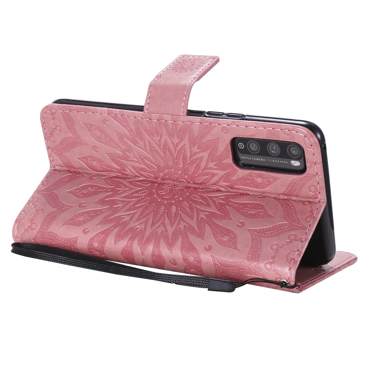 For Huawei Enjoy Z Pressed Printing Sunflower Pattern Horizontal Flip PU Leather Case Holder & Card Slots & Wallet & Lanyard