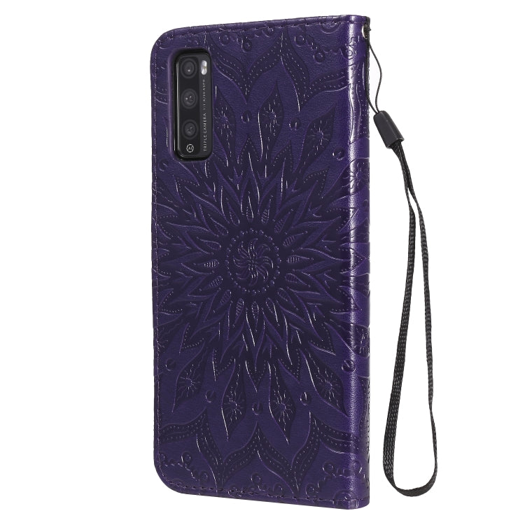 For Huawei Enjoy Z Pressed Printing Sunflower Pattern Horizontal Flip PU Leather Case Holder & Card Slots & Wallet & Lanyard