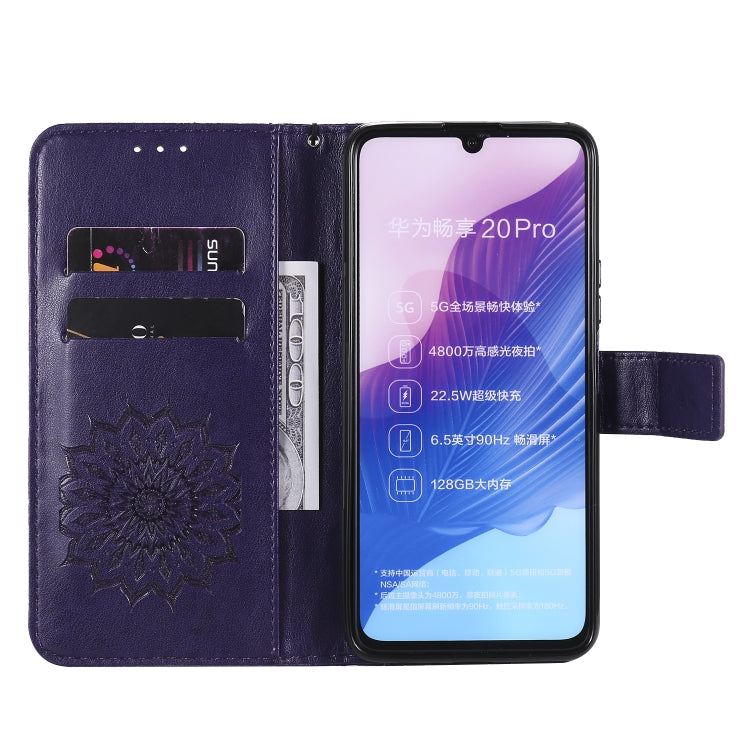 For Huawei Enjoy Z Pressed Printing Sunflower Pattern Horizontal Flip PU Leather Case Holder & Card Slots & Wallet & Lanyard