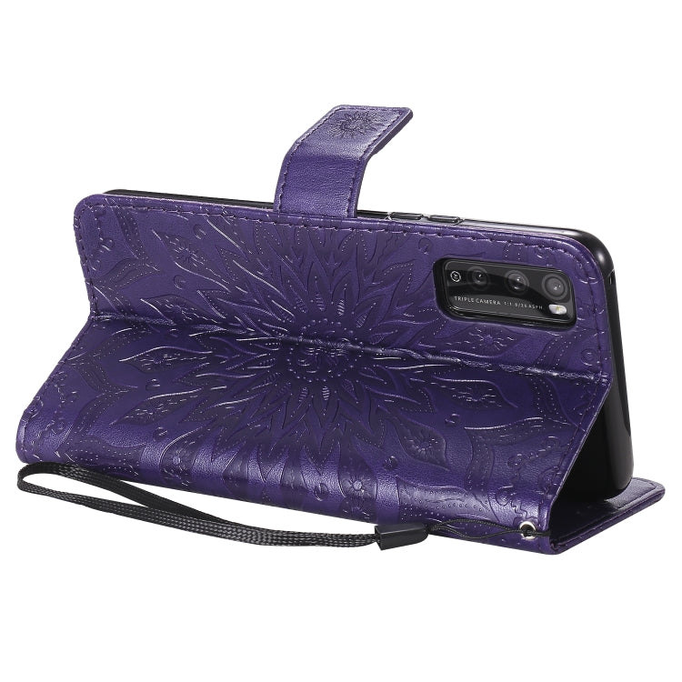 For Huawei Enjoy Z Pressed Printing Sunflower Pattern Horizontal Flip PU Leather Case Holder & Card Slots & Wallet & Lanyard