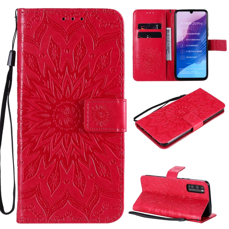 For Huawei Enjoy Z Pressed Printing Sunflower Pattern Horizontal Flip PU Leather Case Holder & Card Slots & Wallet & Lanyard