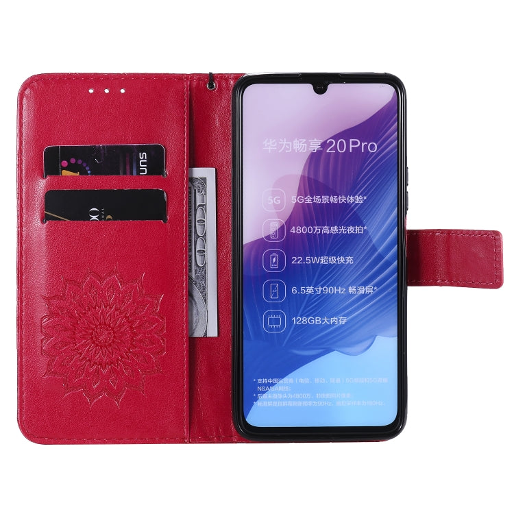 For Huawei Enjoy Z Pressed Printing Sunflower Pattern Horizontal Flip PU Leather Case Holder & Card Slots & Wallet & Lanyard