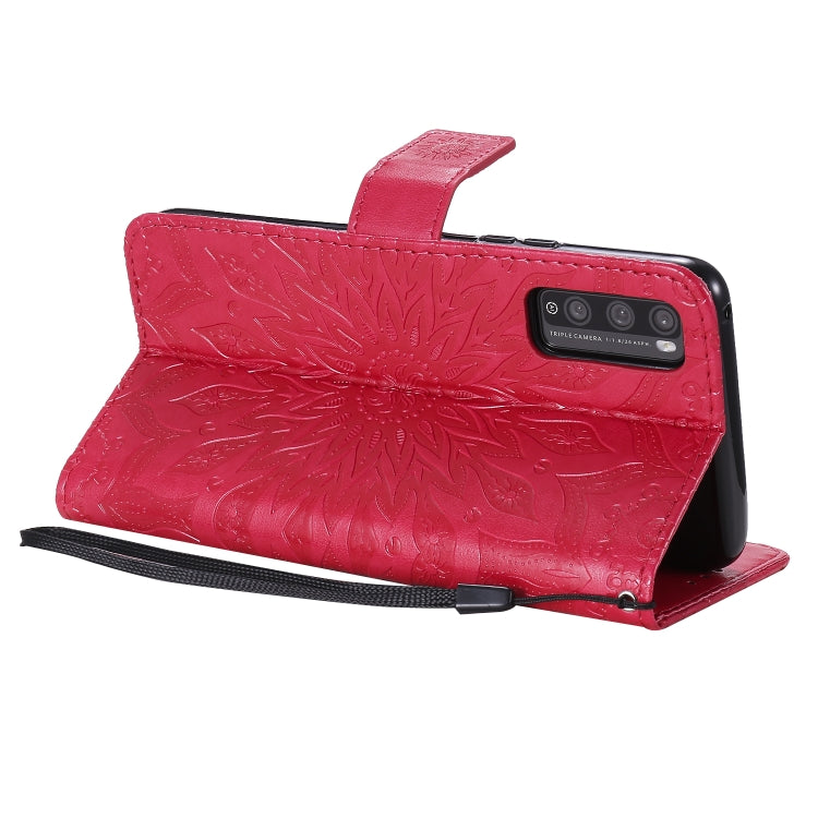 For Huawei Enjoy Z Pressed Printing Sunflower Pattern Horizontal Flip PU Leather Case Holder & Card Slots & Wallet & Lanyard