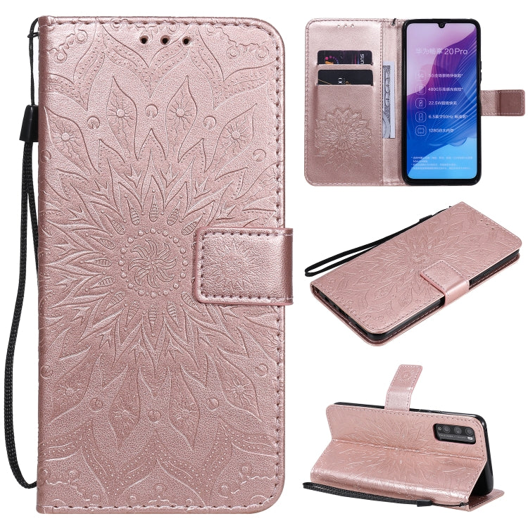 For Huawei Enjoy Z Pressed Printing Sunflower Pattern Horizontal Flip PU Leather Case Holder & Card Slots & Wallet & Lanyard