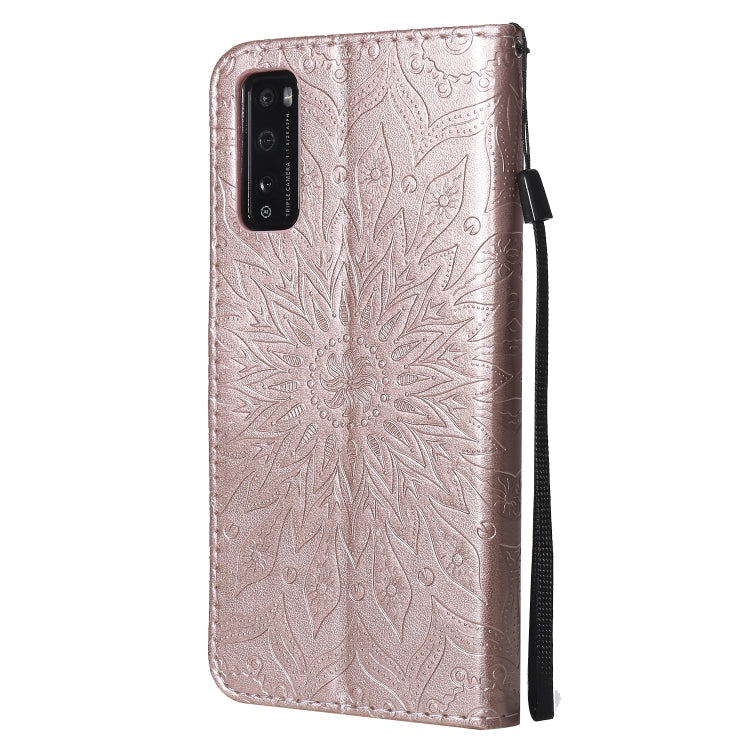 For Huawei Enjoy Z Pressed Printing Sunflower Pattern Horizontal Flip PU Leather Case Holder & Card Slots & Wallet & Lanyard
