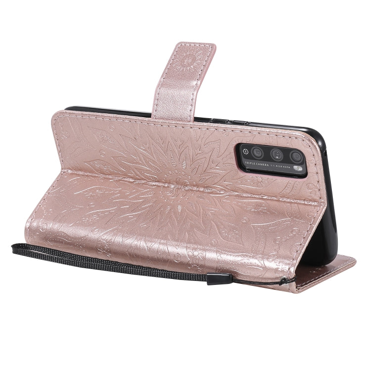 For Huawei Enjoy Z Pressed Printing Sunflower Pattern Horizontal Flip PU Leather Case Holder & Card Slots & Wallet & Lanyard