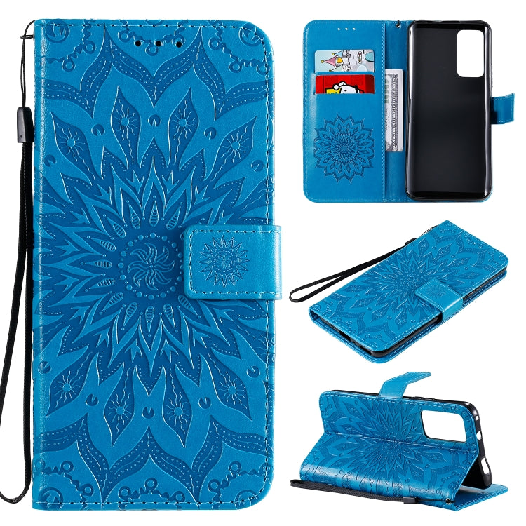 For Huawei Honor X10 Pressed Printing Sunflower Pattern Horizontal Flip PU Leather Case Holder & Card Slots & Wallet & Lanyard