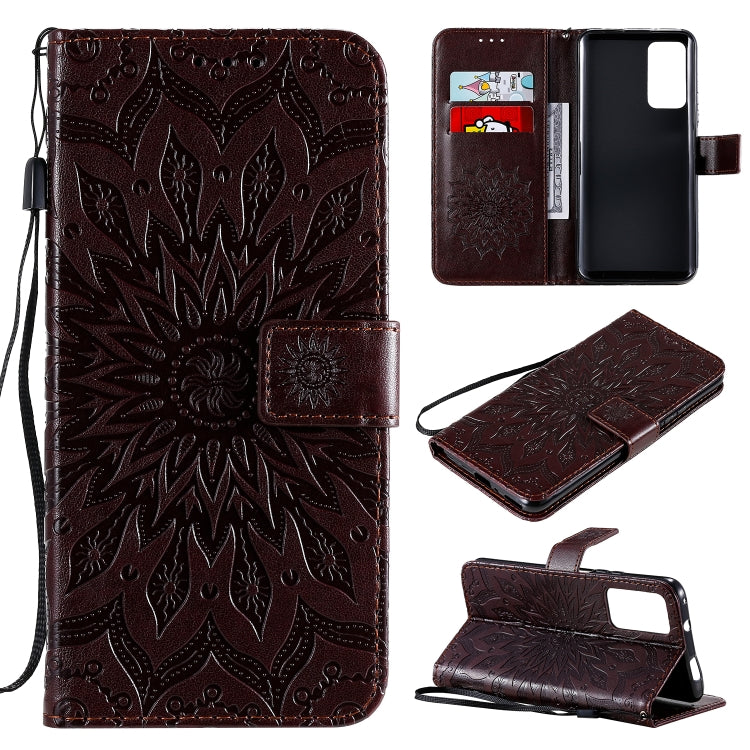 For Huawei Honor X10 Pressed Printing Sunflower Pattern Horizontal Flip PU Leather Case Holder & Card Slots & Wallet & Lanyard