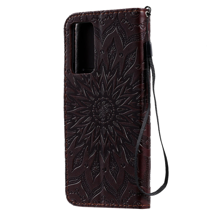 For Huawei Honor X10 Pressed Printing Sunflower Pattern Horizontal Flip PU Leather Case Holder & Card Slots & Wallet & Lanyard