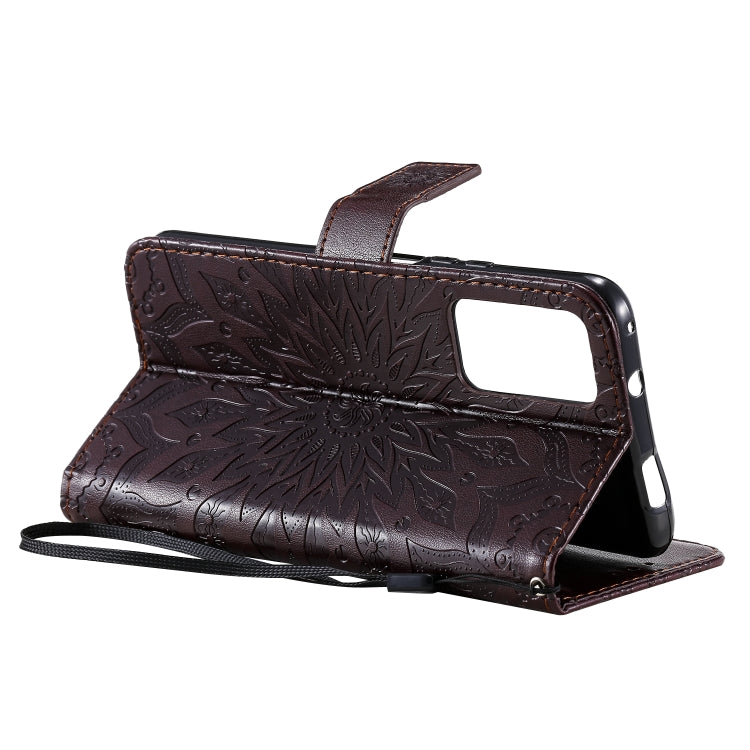 For Huawei Honor X10 Pressed Printing Sunflower Pattern Horizontal Flip PU Leather Case Holder & Card Slots & Wallet & Lanyard