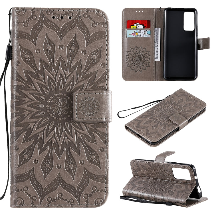 For Huawei Honor X10 Pressed Printing Sunflower Pattern Horizontal Flip PU Leather Case Holder & Card Slots & Wallet & Lanyard