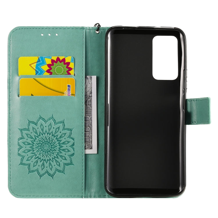 For Huawei Honor X10 Pressed Printing Sunflower Pattern Horizontal Flip PU Leather Case Holder & Card Slots & Wallet & Lanyard