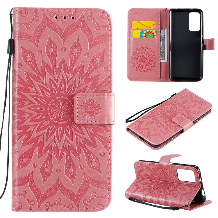 For Huawei Honor X10 Pressed Printing Sunflower Pattern Horizontal Flip PU Leather Case Holder & Card Slots & Wallet & Lanyard